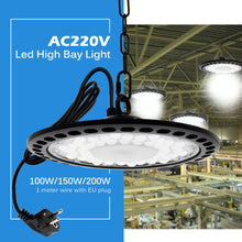 Load image into Gallery viewer, 100W 150W 200W UFO LED High Bay Light AC220V Waterproof Warehouse Garage Light Super Bright Commercial Industrial Lighting
