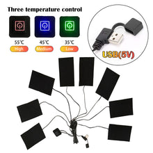 Load image into Gallery viewer, Carbon Fiber USB Warm Paste Pads Fast-Heating Heating Pad 3 Gear Temperature Safe Heating Pad For Cloth Vest Jacket Shoes Socks
