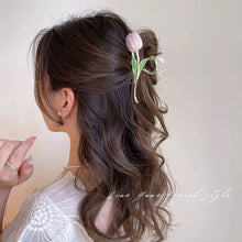 Load image into Gallery viewer, Personalized Korean Version Gentle Colorful Tulip Green Leaf Elegant Fashionable Clamp
