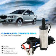 Load image into Gallery viewer, 12V/24V 38mm Electric Fuel Transfer Pump Water Oil Transfer Refueling Submersible Pump With Clips or Cigarette Lighter For Diesel Water Pump Motorbike
