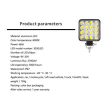 Load image into Gallery viewer, 1Pc 48W Car Light 12V LED 4X4 Headlight Offroad Work Light Bar Tractor Spotlights For SUV ATV Motorcycle Truck
