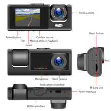 Load image into Gallery viewer, 3 in 1 FHD 1080P Car Video Recorder 3 Camera Car DVR Dashcam Rear View Camera with Rear lens Night Vision
