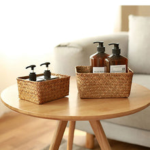 Load image into Gallery viewer, Woven Seagrass Storage Baskets Hand-woven Straw Seaweed Basket Desk Organizer Picnic Basket Rectangular Box Fruit Snack Cosmetics Container
