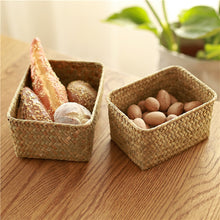 Load image into Gallery viewer, Woven Seagrass Storage Baskets Hand-woven Straw Seaweed Basket Desk Organizer Picnic Basket Rectangular Box Fruit Snack Cosmetics Container
