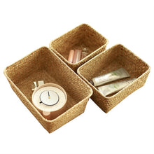 Load image into Gallery viewer, Woven Seagrass Storage Baskets Hand-woven Straw Seaweed Basket Desk Organizer Picnic Basket Rectangular Box Fruit Snack Cosmetics Container
