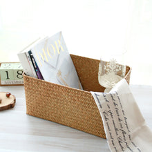 Load image into Gallery viewer, Woven Seagrass Storage Baskets Hand-woven Straw Seaweed Basket Desk Organizer Picnic Basket Rectangular Box Fruit Snack Cosmetics Container
