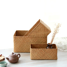 Load image into Gallery viewer, Woven Seagrass Storage Baskets Hand-woven Straw Seaweed Basket Desk Organizer Picnic Basket Rectangular Box Fruit Snack Cosmetics Container
