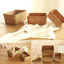 Load image into Gallery viewer, Woven Seagrass Storage Baskets Hand-woven Straw Seaweed Basket Desk Organizer Picnic Basket Rectangular Box Fruit Snack Cosmetics Container
