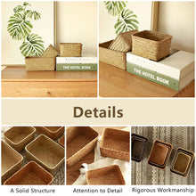 Load image into Gallery viewer, Woven Seagrass Storage Baskets Hand-woven Straw Seaweed Basket Desk Organizer Picnic Basket Rectangular Box Fruit Snack Cosmetics Container
