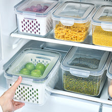 Load image into Gallery viewer, Refrigerator Storage Box Square Sealed Box With Drain Basket Fridge Organizer Food Container Fresh Vegetable Box Durable Kitchen Fresh-keeping Box
