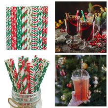 Load image into Gallery viewer, 25Pcs Christmas Paper Straws Disposable Biodegradable Drinking Straw Snowflake Xmas Tree Decoration for New Year Wedding Birthday Party Event Supplies
