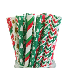 Load image into Gallery viewer, 25Pcs Christmas Paper Straws Disposable Biodegradable Drinking Straw Snowflake Xmas Tree Decoration for New Year Wedding Birthday Party Event Supplies
