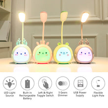 Load image into Gallery viewer, Cartoon USB Rechargeable Table Lamp Dual Light LED Lamp Student Kids Bedroom Reading Desk Lamp Night Light
