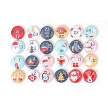 Load image into Gallery viewer, 24pcs Christmas Badges Santa Claus Snowflake Numbers Cartoon Label DIY Xmas Gift Bag Decortaion Badge
