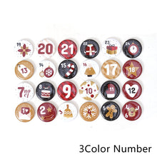 Load image into Gallery viewer, 24pcs Christmas Badges Santa Claus Snowflake Numbers Cartoon Label DIY Xmas Gift Bag Decortaion Badge
