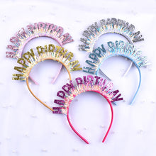 Load image into Gallery viewer, Glitter HAPPY BIRTHDAY Sequin Hair Band Birthday Party Decorations Kids Adult Girl Boy Silver Gold Blue Pink Rose Red Headbands Photograph Props
