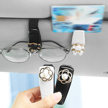 Load image into Gallery viewer, Car Eyeglass Holder Glasses Interior Storage Clip Auto Organize Car Sunglasses Holder Camellia &amp; Bear Decoration
