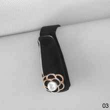 Load image into Gallery viewer, Car Eyeglass Holder Glasses Interior Storage Clip Auto Organize Car Sunglasses Holder Camellia &amp; Bear Decoration
