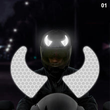 Load image into Gallery viewer, Pair Motorcycle Helmet Decal Waterproof Glasses Devil Horn Creative Night Warning Sign Reflective Sticker Exterior Accessories
