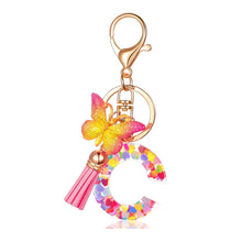 Load image into Gallery viewer, 26 Letter Pink Tassel Gradient Butterfly Resin Keychain Pendant Key Ring Women Bag Ornaments Accessories
