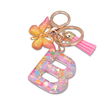 Load image into Gallery viewer, 26 Letter Pink Tassel Gradient Butterfly Resin Keychain Pendant Key Ring Women Bag Ornaments Accessories
