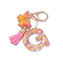 Load image into Gallery viewer, 26 Letter Pink Tassel Gradient Butterfly Resin Keychain Pendant Key Ring Women Bag Ornaments Accessories
