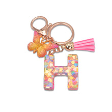 Load image into Gallery viewer, 26 Letter Pink Tassel Gradient Butterfly Resin Keychain Pendant Key Ring Women Bag Ornaments Accessories
