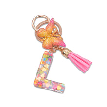 Load image into Gallery viewer, 26 Letter Pink Tassel Gradient Butterfly Resin Keychain Pendant Key Ring Women Bag Ornaments Accessories
