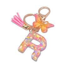 Load image into Gallery viewer, 26 Letter Pink Tassel Gradient Butterfly Resin Keychain Pendant Key Ring Women Bag Ornaments Accessories
