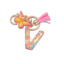 Load image into Gallery viewer, 26 Letter Pink Tassel Gradient Butterfly Resin Keychain Pendant Key Ring Women Bag Ornaments Accessories
