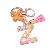 Load image into Gallery viewer, 26 Letter Pink Tassel Gradient Butterfly Resin Keychain Pendant Key Ring Women Bag Ornaments Accessories
