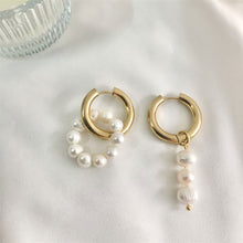 Load image into Gallery viewer, Asymmetric Natural Freshwater Artificial Pearl Earrings Trend Double Circle Dangle Earrings Unusual Women Geometric Earrings Jewelry
