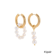 Load image into Gallery viewer, Asymmetric Natural Freshwater Artificial Pearl Earrings Trend Double Circle Dangle Earrings Unusual Women Geometric Earrings Jewelry
