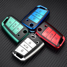 Load image into Gallery viewer, Leather TPU Car Key Case Cover Fob For VW Volkswagen Polo Tiguan Passat Golf MK Jetta Skoda Kodiaq Superb Octavia Seat
