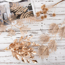 Load image into Gallery viewer, Gold -Tone Series Plastic Artificial Flowers Eucalyptus Ginkgo Leaf Coins Leaf Heart Grass Wedding Festival Decoration
