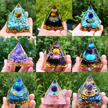 Load image into Gallery viewer, Energy Generator Pyramid Amethyst Peridot Natural Healing Stone Crystal Reiki Meditation Orgone Chakra Orgonite Pyramid for Room Decor
