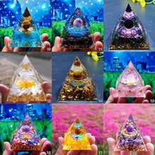 Load image into Gallery viewer, Energy Generator Pyramid Amethyst Peridot Natural Healing Stone Crystal Reiki Meditation Orgone Chakra Orgonite Pyramid for Room Decor
