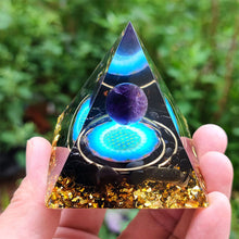 Load image into Gallery viewer, Energy Generator Pyramid Amethyst Peridot Natural Healing Stone Crystal Reiki Meditation Orgone Chakra Orgonite Pyramid for Room Decor
