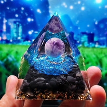 Load image into Gallery viewer, Energy Generator Pyramid Amethyst Peridot Natural Healing Stone Crystal Reiki Meditation Orgone Chakra Orgonite Pyramid for Room Decor
