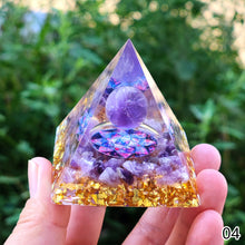 Load image into Gallery viewer, Energy Generator Pyramid Amethyst Peridot Natural Healing Stone Crystal Reiki Meditation Orgone Chakra Orgonite Pyramid for Room Decor
