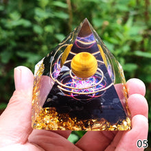 Load image into Gallery viewer, Energy Generator Pyramid Amethyst Peridot Natural Healing Stone Crystal Reiki Meditation Orgone Chakra Orgonite Pyramid for Room Decor
