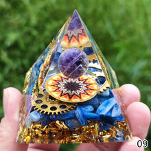 Load image into Gallery viewer, Energy Generator Pyramid Amethyst Peridot Natural Healing Stone Crystal Reiki Meditation Orgone Chakra Orgonite Pyramid for Room Decor
