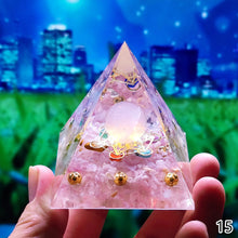 Load image into Gallery viewer, Energy Generator Pyramid Amethyst Peridot Natural Healing Stone Crystal Reiki Meditation Orgone Chakra Orgonite Pyramid for Room Decor
