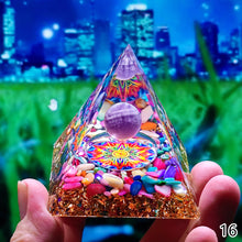 Load image into Gallery viewer, Energy Generator Pyramid Amethyst Peridot Natural Healing Stone Crystal Reiki Meditation Orgone Chakra Orgonite Pyramid for Room Decor
