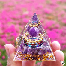 Load image into Gallery viewer, Energy Generator Pyramid Amethyst Peridot Natural Healing Stone Crystal Reiki Meditation Orgone Chakra Orgonite Pyramid for Room Decor
