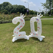Load image into Gallery viewer, 32Inch Birthday Anniversary Numbers Balloons with Crown Party Decoration White Number Standing Balloon Merry Banquet Ins
