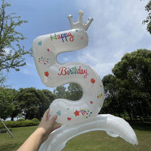 Load image into Gallery viewer, 32Inch Birthday Anniversary Numbers Balloons with Crown Party Decoration White Number Standing Balloon Merry Banquet Ins

