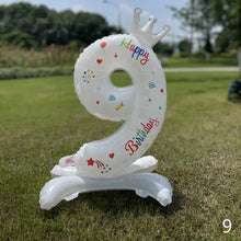 Load image into Gallery viewer, 32Inch Birthday Anniversary Numbers Balloons with Crown Party Decoration White Number Standing Balloon Merry Banquet Ins
