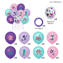 Load image into Gallery viewer, 22/15/9Pcs Mermaid Latex Balloon Confetti Air Helium Globos Mermaid Theme Blue Purple Birthday Party Decoration
