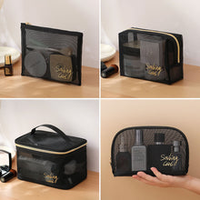 Load image into Gallery viewer, Large Capacity Black Mesh Cosmetic Bag Transparent Make Up Pouch Organizer Travel Storage Case Women Toiletry Organizer Portable
